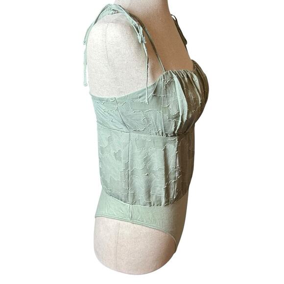 Lulus Bodysuit Green Strappy Milkmaid Floral Small Fairycore Renfest Costume - Picture 4 of 6